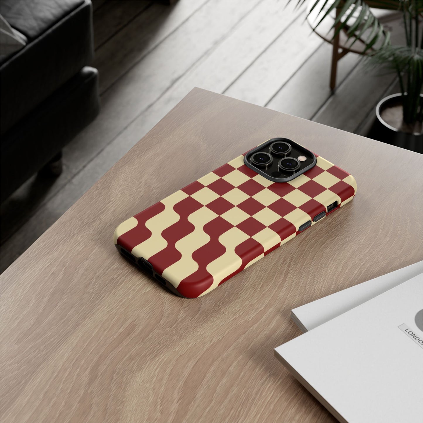 iphone case Burgundy Wave Checkerboard
