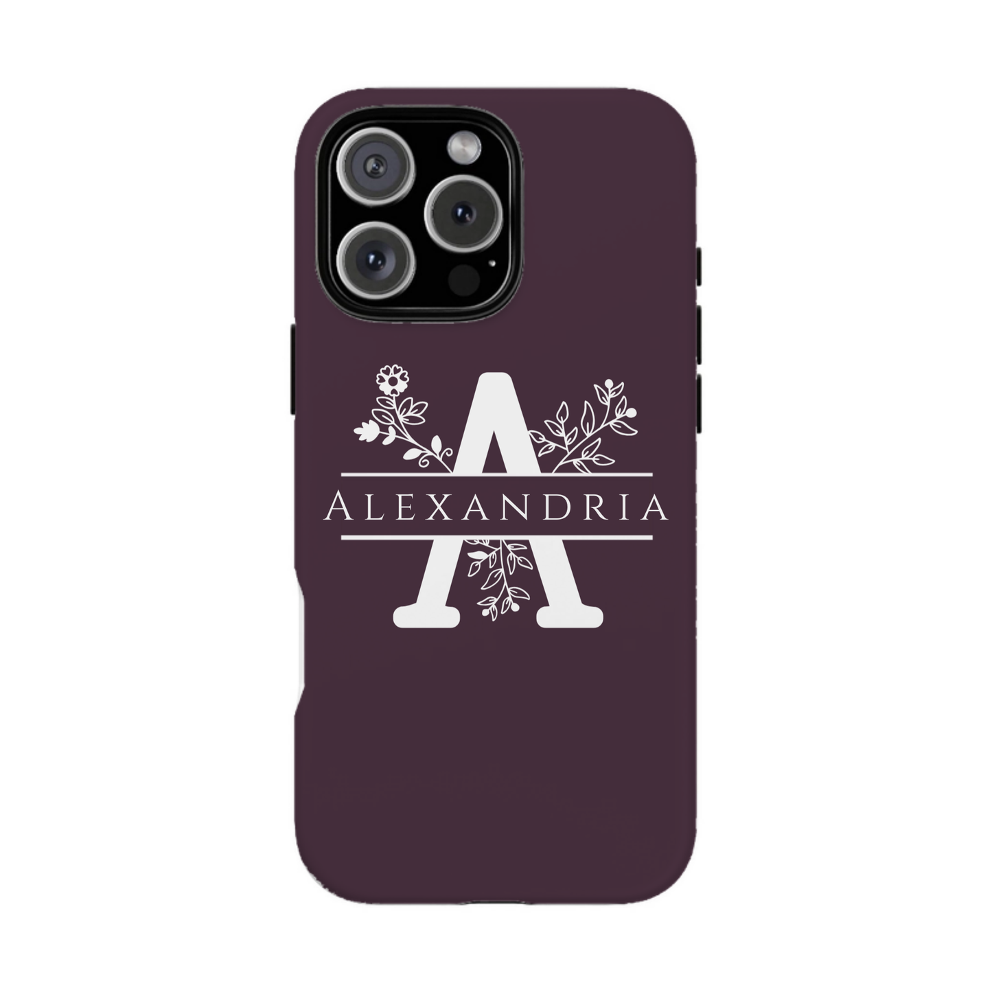 iphone case Mulberry Wine Floral Name & Initial