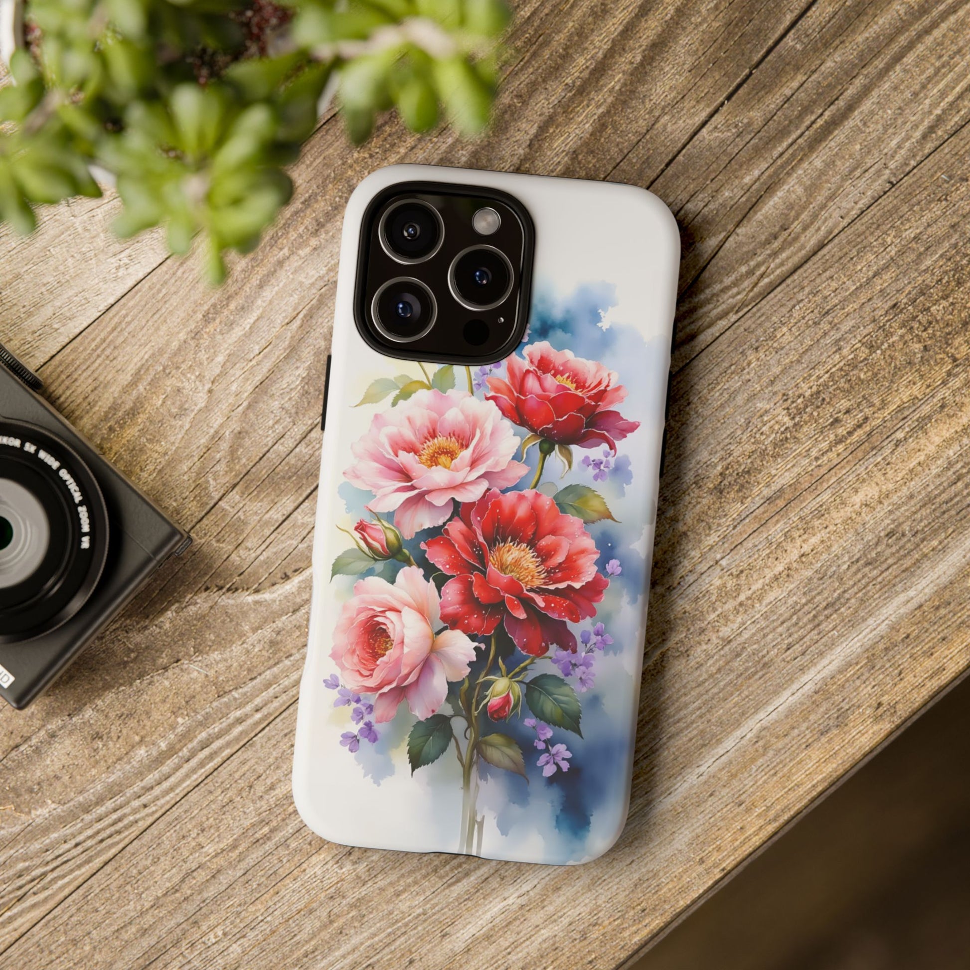 iphone case Pink & Red Peonies Watercolor