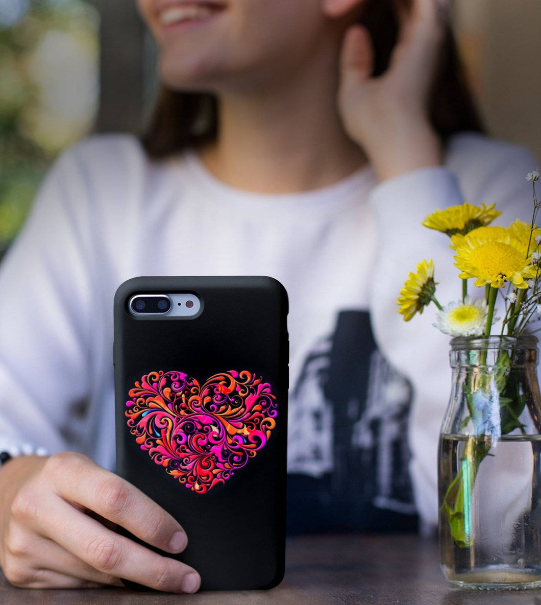 Abstract Floral Heart Black iPhone Case