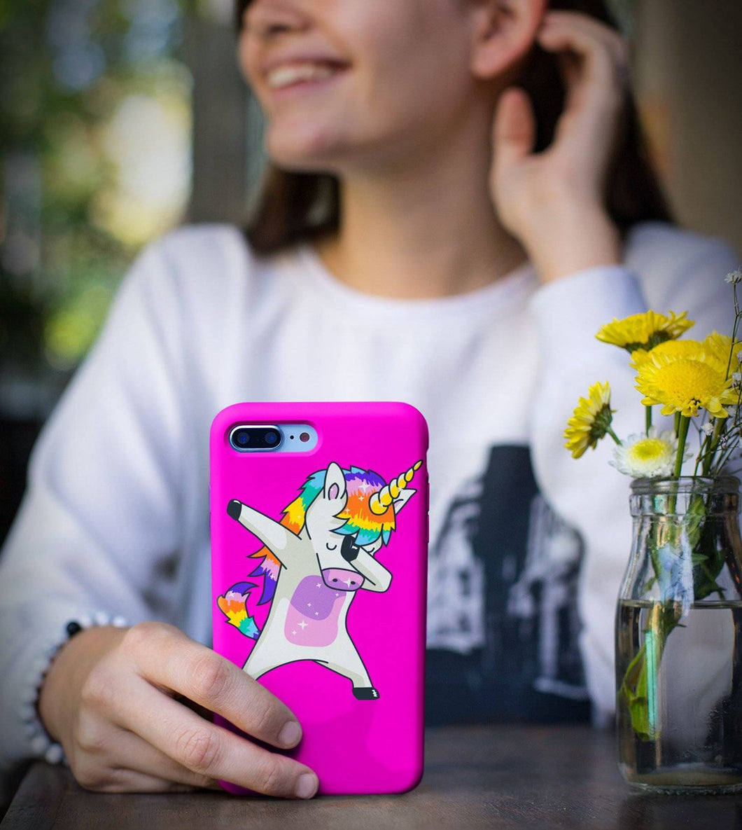 Dabbing Unicorn Cute Neon Pink iPhone Case