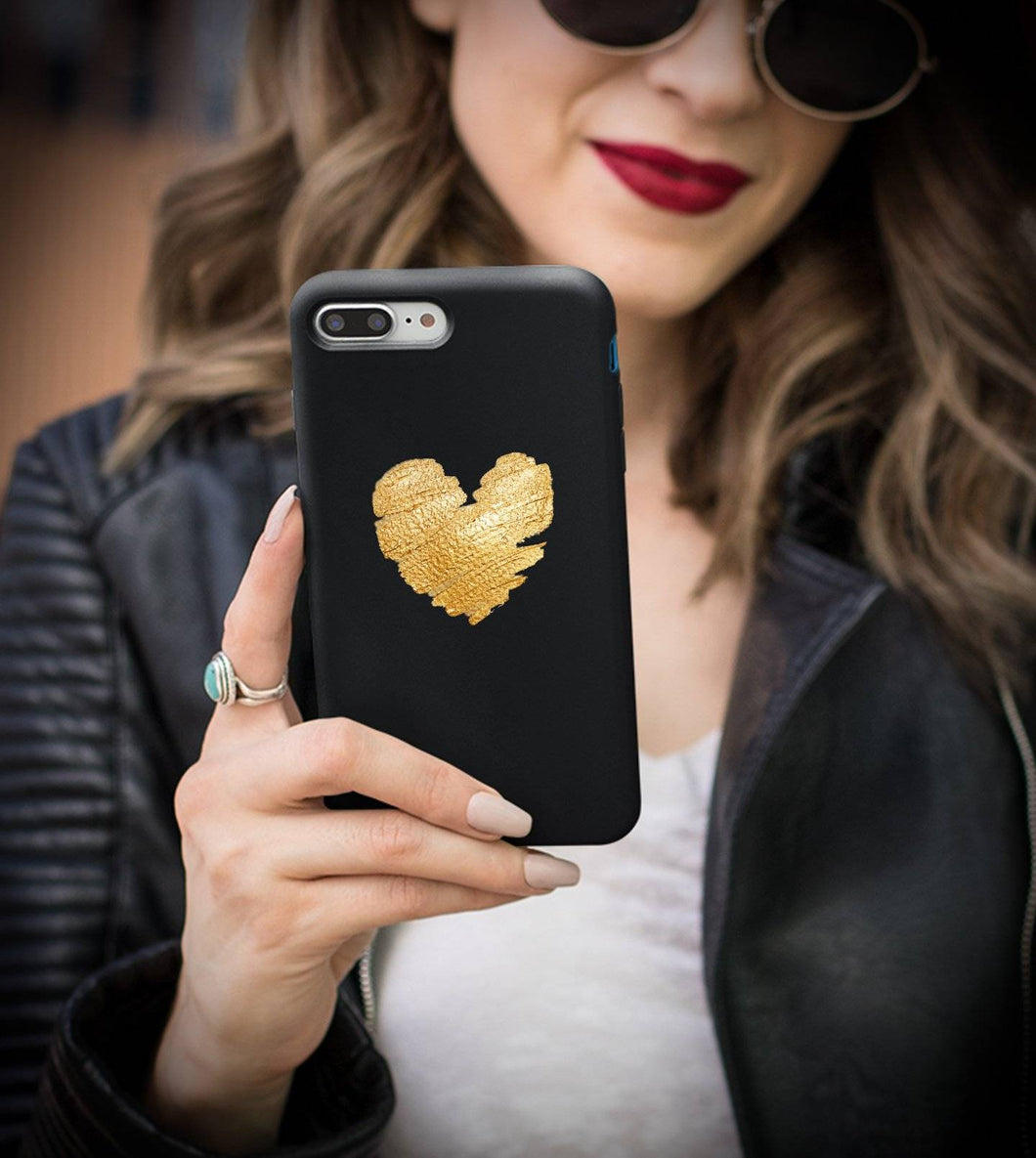 Gold Heart Black iPhone Case