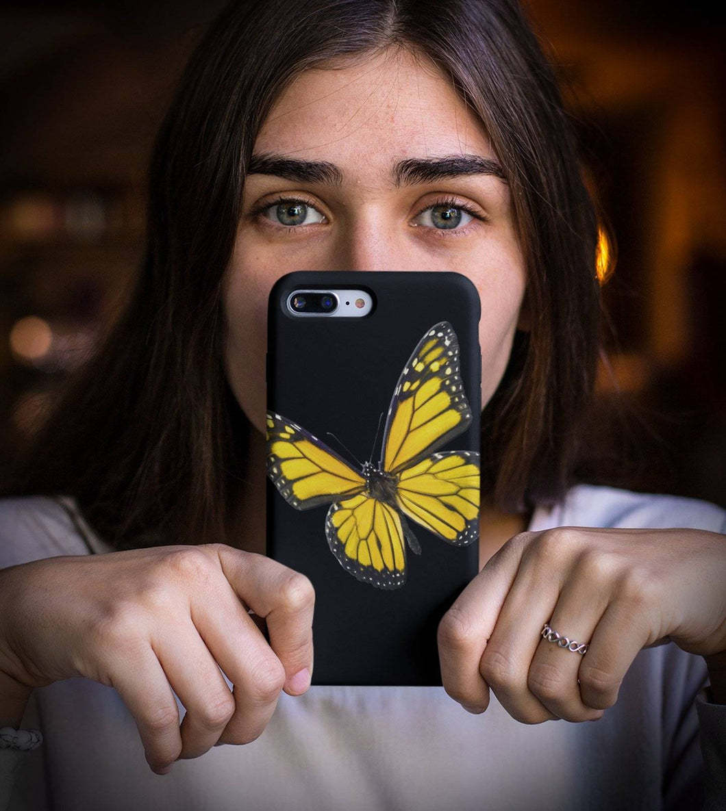 Yellow Monarch Butterfly Black iPhone Case
