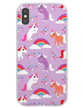 Load image into Gallery viewer, Unicorns Rainbows &amp; Hearts Cute Purple iPhone Case
